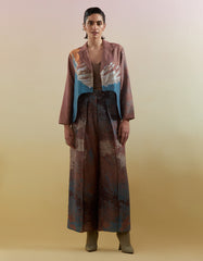 Gliss Brown & Blue Asymmetrical Jacket Set