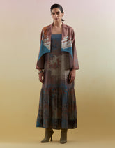 Gliss Brown & Blue Asymmetrical Jacket Set