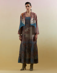 Gliss Brown & Blue Asymmetrical Jacket Set