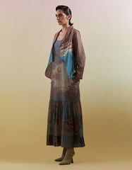 Gliss Brown & Blue Asymmetrical Jacket Set