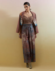 Gliss Brown & Blue Asymmetrical Jacket Set