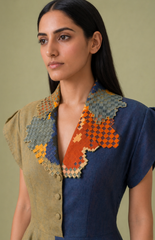 Ikat Cutwork Collar Midi Dress