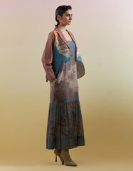 Gliss Brown & Blue Asymmetrical Jacket Set