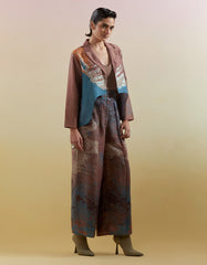 Gliss Brown & Blue Asymmetrical Jacket Set