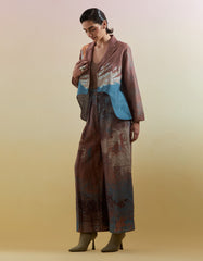 Gliss Brown & Blue Asymmetrical Jacket Set