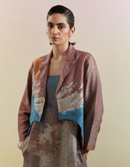 Gliss Brown & Blue Asymmetrical Jacket Set