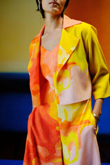 Diffuse bright orange & yellow jumpsuit