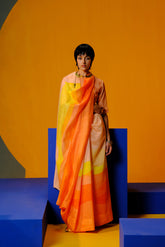 Diffuse Bright Orange & Yellow Saree Set