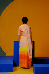Diffuse Bright Orange & Yellow Saree Set