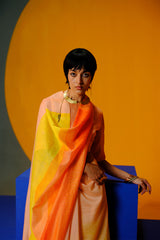 Diffuse Bright Orange & Yellow Saree Set