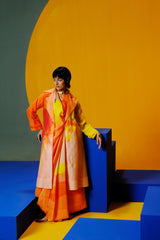 Diffuse bright orange & yellow saree-jacket set