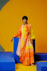 Diffuse bright orange & yellow saree-jacket set