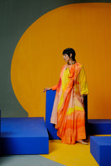 Diffuse bright orange & yellow saree-jacket set