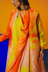 Diffuse bright orange & yellow saree-jacket set