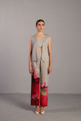 Diffuse Crimson Red & Grey Jacket Set