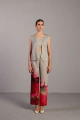 Diffuse Crimson Red & Grey Jacket Set