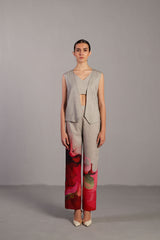 Diffuse Crimson Red & Grey Jacket Set