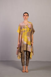 Candy Floss Smoky Beige & Bright Yellow A line Kurta Set