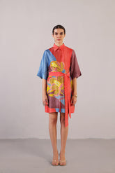 Patch Coral Red & Blue Dress