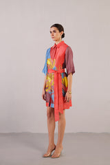 Patch Coral Red & Blue Dress