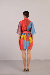 Patch Coral Red & Blue Dress