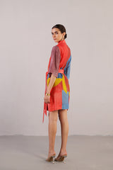 Patch Coral Red & Blue Dress