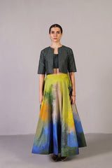 Washa Blue & Lime Green Jacket Lehanga Set