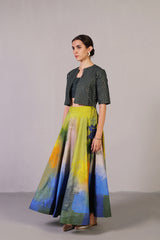 Washa Blue & Lime Green Jacket Lehanga Set