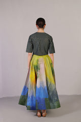 Washa Blue & Lime Green Jacket Lehanga Set