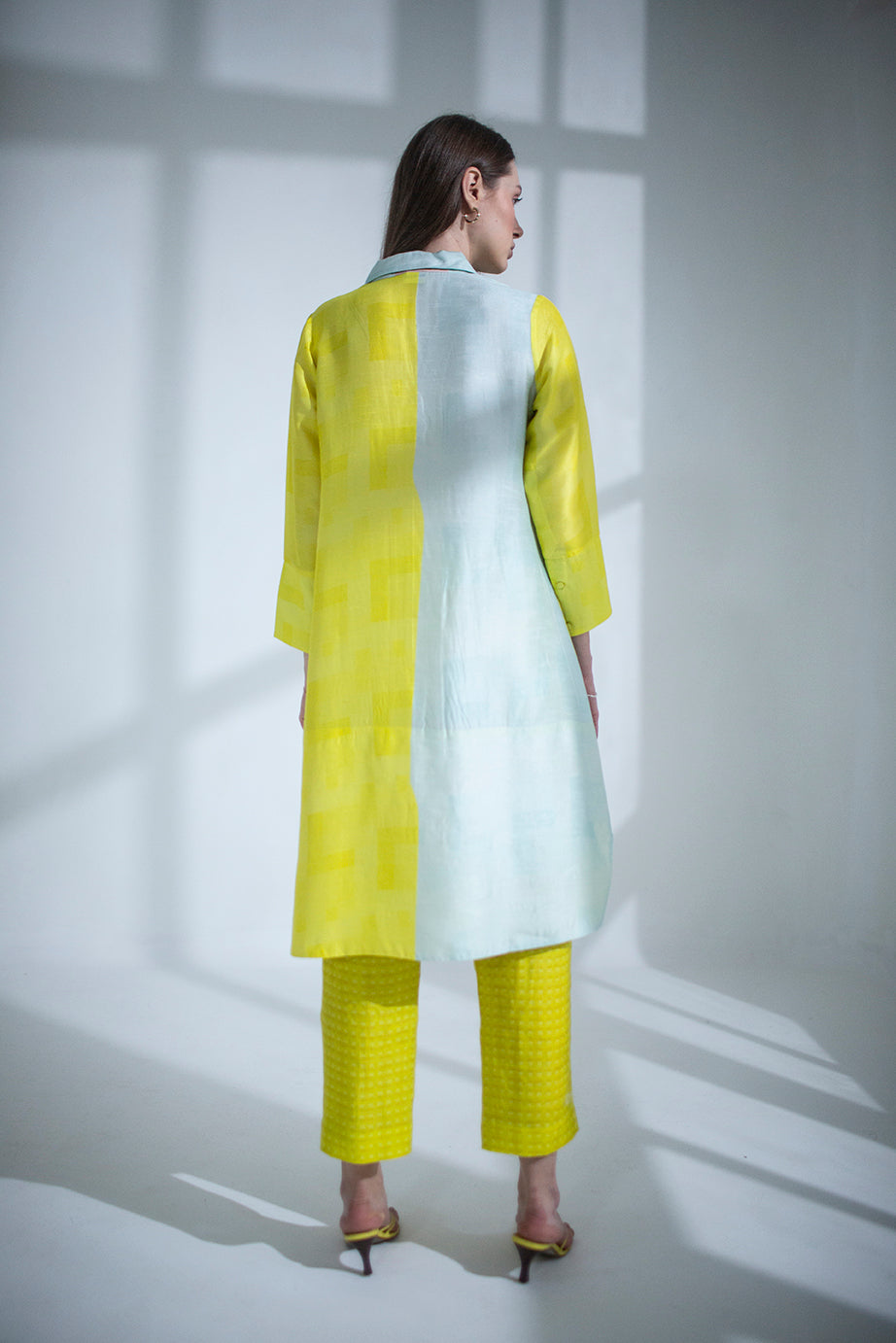 Deep yellow high low kurta set