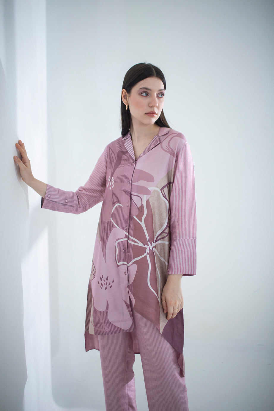 Mauve pink high low kurta set