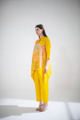 Yellow short kaftan tail set