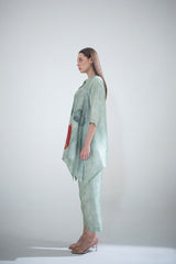 Light green short kaftan tail set