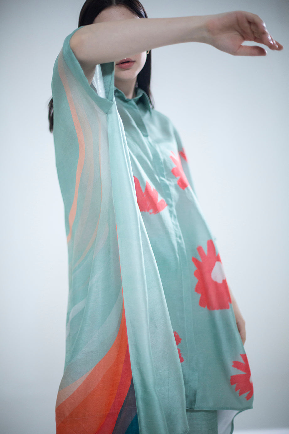 Deep turquoise high low kaftan set