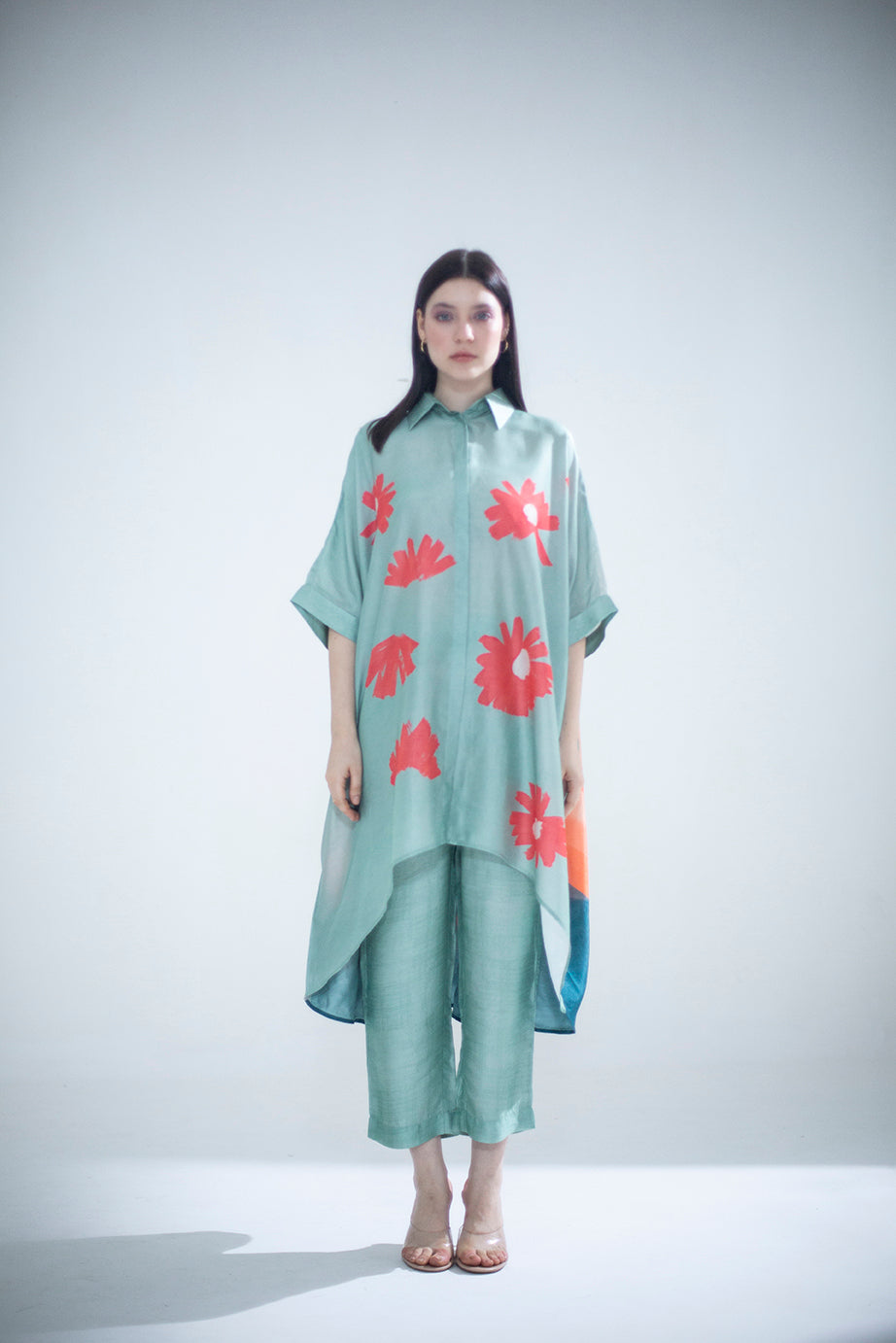 Deep turquoise high low kaftan set