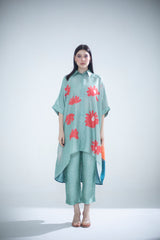 Deep turquoise high low kaftan set