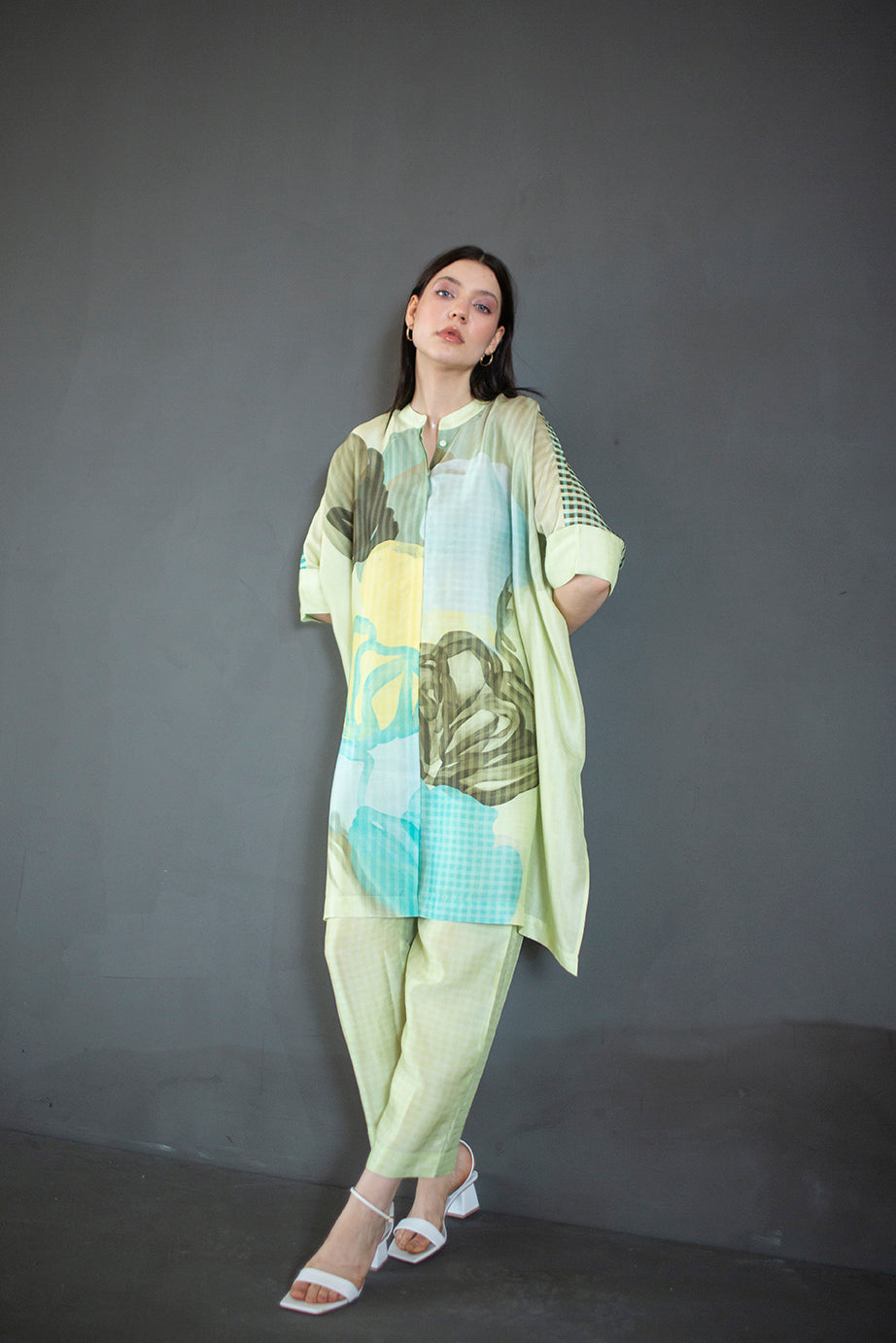 Light green asymmetric kurta set