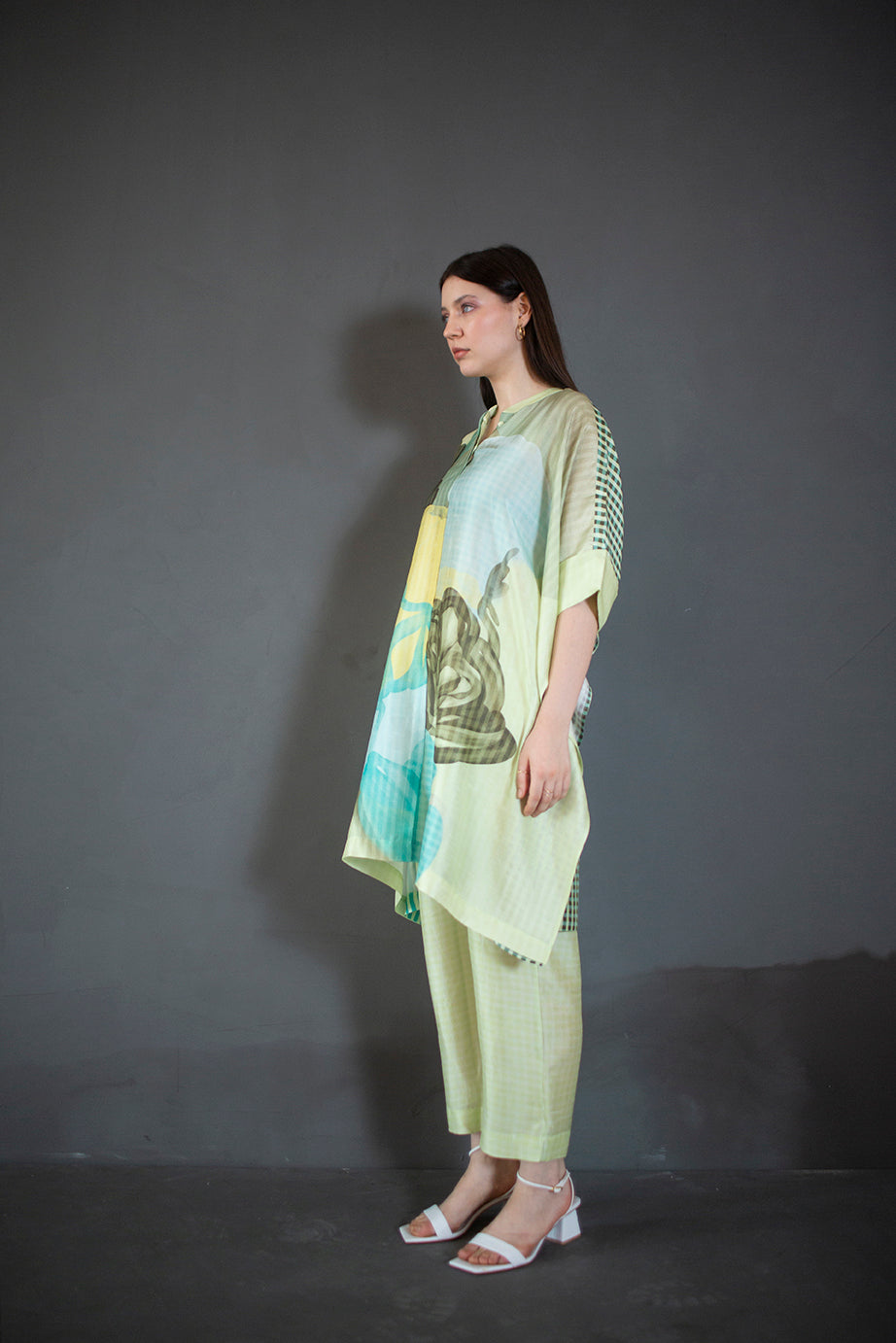 Light green asymmetric kurta set