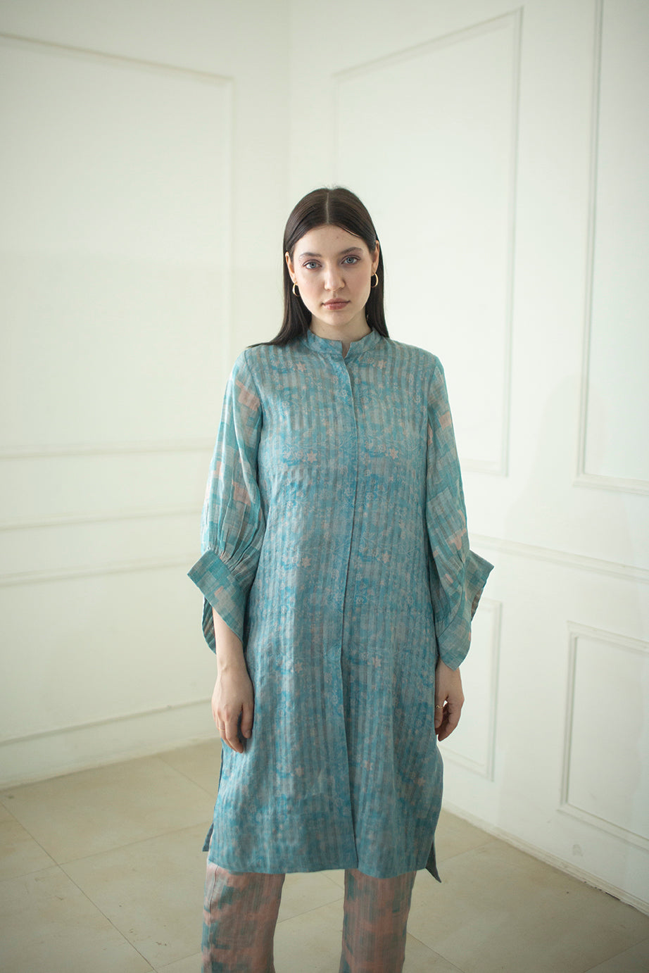 Teal blue & grey straight kurta set