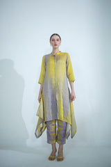 Purple & yellow long sides kurta set