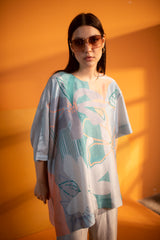 blue & orange one side kaftan sleeve set