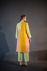 Green & yellow high low kurta set