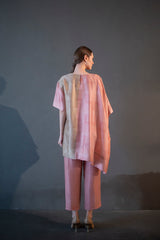 Peach & blue one side kaftan sleeve set