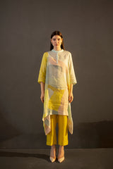 Pastel yellow high low kurta set