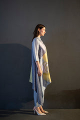 Grey & yellow long kaftan tail set