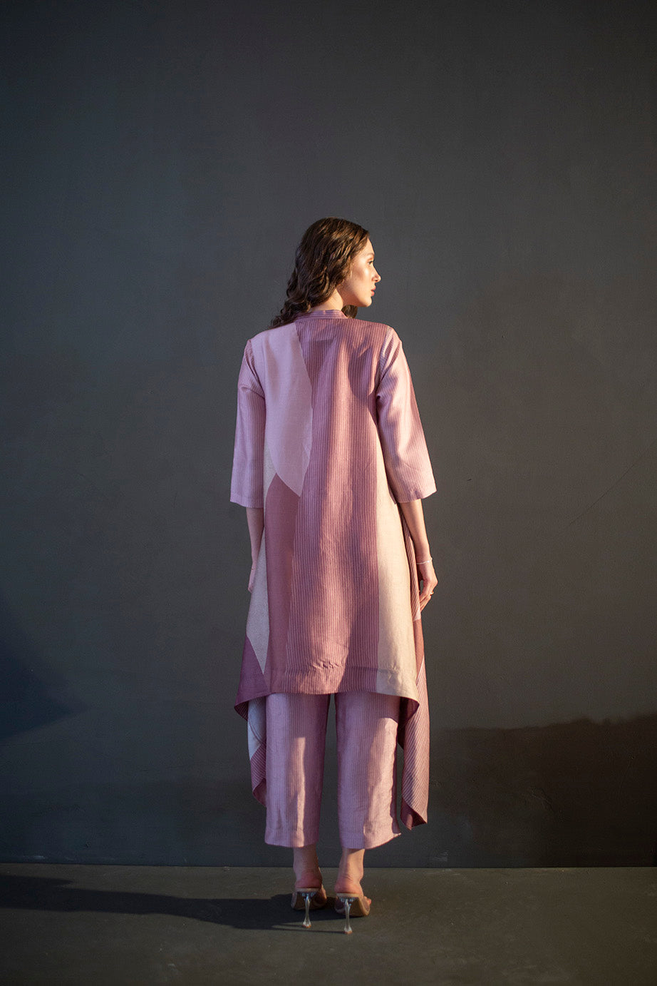 Mauve pink long kaftan tail set