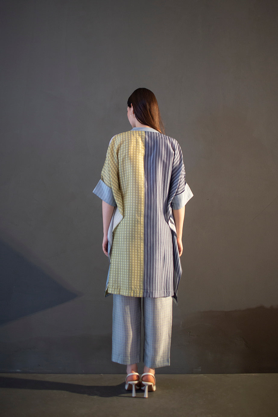 Grey & yellow asymmetric kurta set