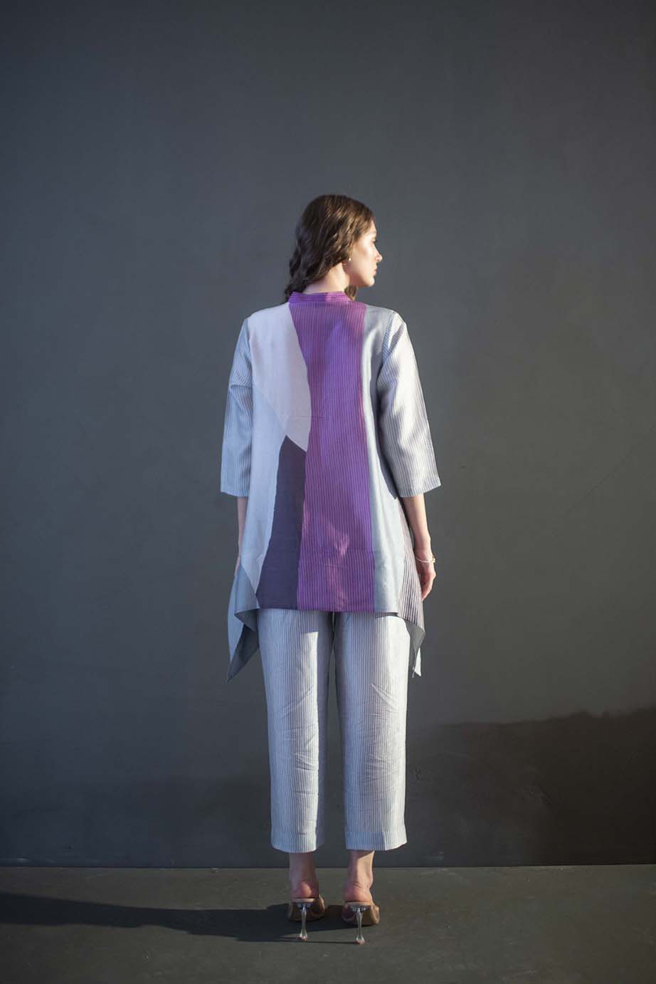 Grey & purple short kaftan tail set