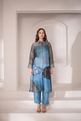 Blue & grey long straight kurta set