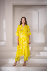 Deep yellow straight linen kurta set